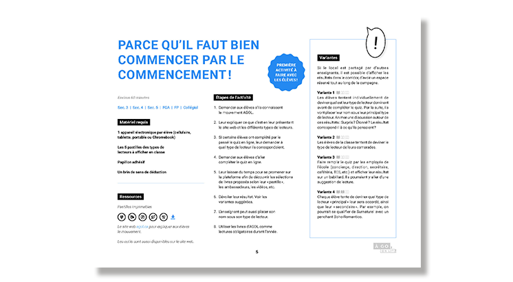 Guide d'activité : Parce qu'il faut bien commencer par le commencement !