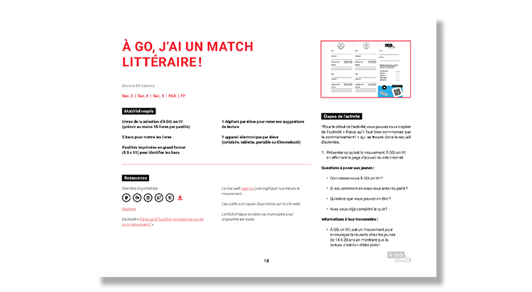 Guide d'activité : À GO, j'ai un match littéraire !