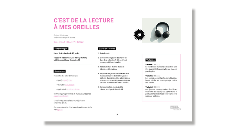 Guide d'activité : C'est de la lecture à mes oreilles